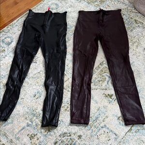 SPANX Black/Bergundy Faux Leather Leggings